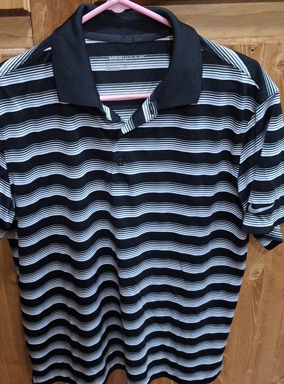 Nike Golf Men's Medium Black & White Wave-Striped Polo